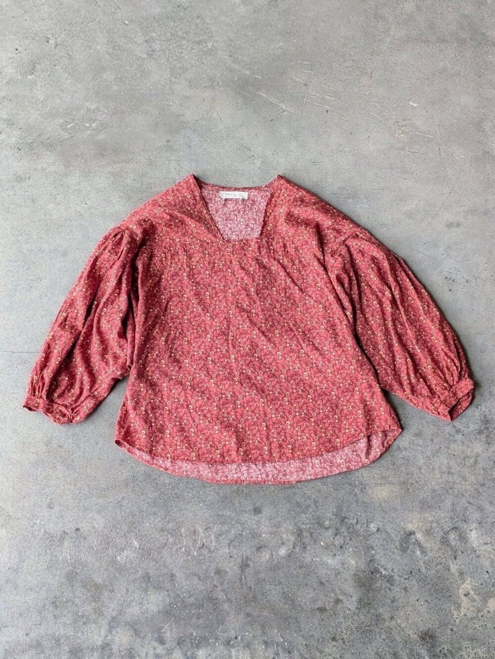 Hackwith Design House Square Neck Puff Sleeve Peasant Top Mahogany Floral Print